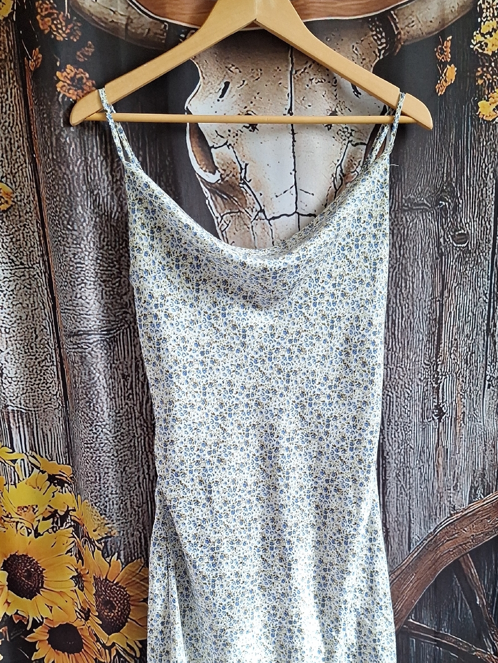Floral Cowl Neck Maxi Dress - Blue/White